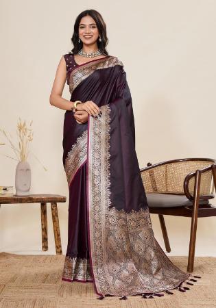 Picture of Ideal Satin & Silk Saddle Brown Saree