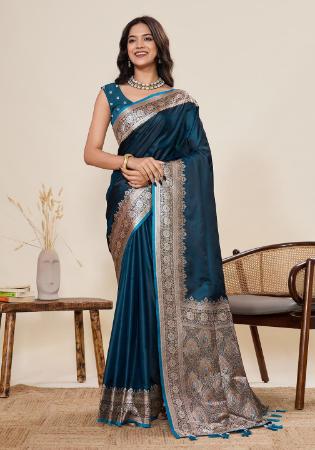 Picture of Delightful Satin & Silk Midnight Blue Saree