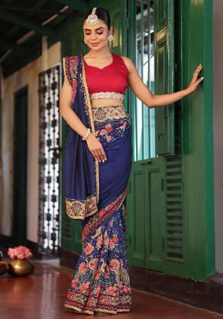 Picture of Radiant Chiffon & Satin & Silk Dark Slate Blue Saree