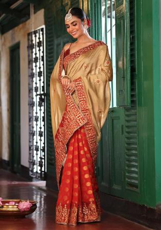 Picture of Superb Chiffon & Satin & Silk Fire Brick Saree