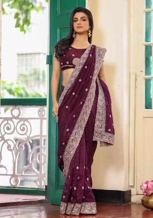 Picture of Classy Chiffon & Satin & Silk Brown Saree
