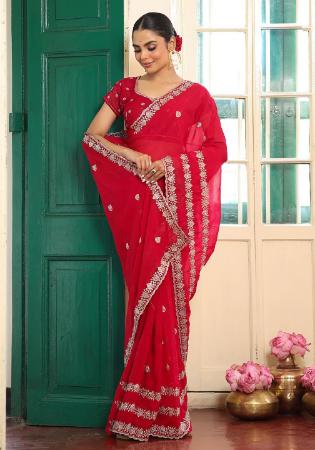 Picture of Ideal Chiffon & Satin & Silk Crimson Saree