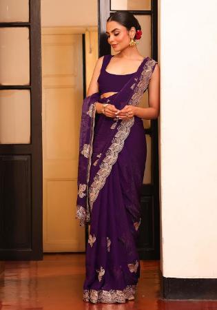 Picture of Classy Chiffon & Satin & Silk Saddle Brown Saree