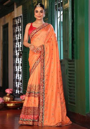 Picture of Bewitching Chiffon & Satin & Silk Coral Saree