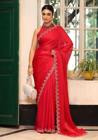Picture of Well Formed Chiffon & Satin & Silk Crimson Saree