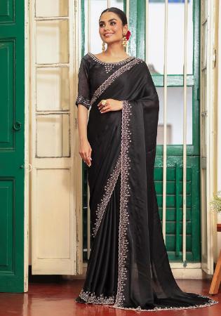 Picture of Lovely Chiffon & Satin & Silk Black Saree