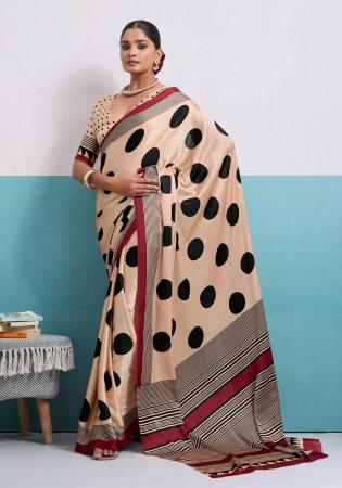 Picture of Lovely Satin & Silk Pale Golden Rod Saree