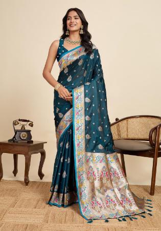 Picture of Comely Satin & Silk Midnight Blue Saree