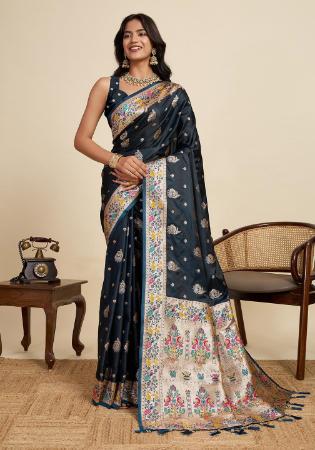 Picture of Magnificent Satin & Silk Dark Slate Grey Saree