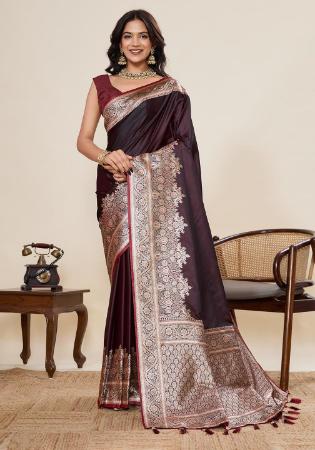 Picture of Nice Satin & Silk Dark Olive Green Saree