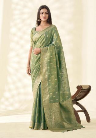 Picture of Alluring Linen Dark Olive Green Saree