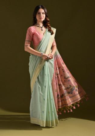 Picture of Appealing Cotton Alice Blue Saree
