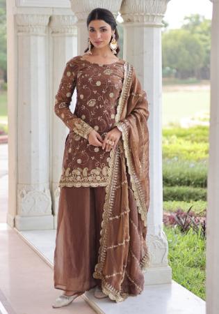 Picture of Silk Dark Olive Green Readymade Salwar Kameez