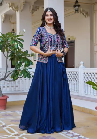 Picture of Chiffon Midnight Blue Readymade Lehenga Choli