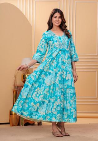 Picture of Cotton & Silk Light Steel Blue Readymade Gown
