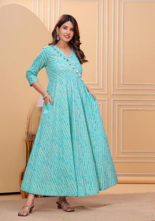 Picture of Cotton & Silk Light Steel Blue Readymade Gown