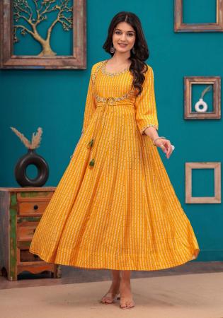 Picture of Beauteous Cotton & Silk Dark Orange Readymade Gown