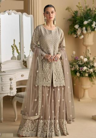 Picture of Crepe & Net & Silk Dim Gray Straight Cut Salwar Kameez