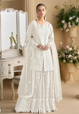 Picture of Crepe & Net & Silk Off White Straight Cut Salwar Kameez