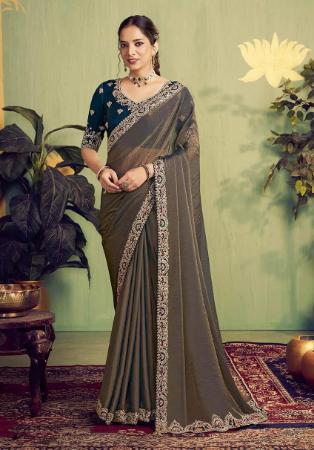 Picture of Beautiful Silk Dark Olive Green Saree