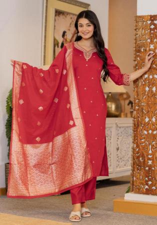 Picture of Superb Silk Crimson Readymade Salwar Kameez