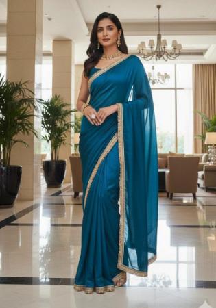 Picture of Comely Chiffon Teal Saree