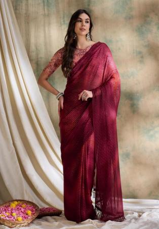 Picture of Magnificent Chiffon Fire Brick Saree