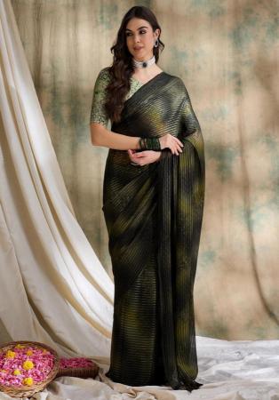 Picture of Statuesque Chiffon Dark Olive Green Saree