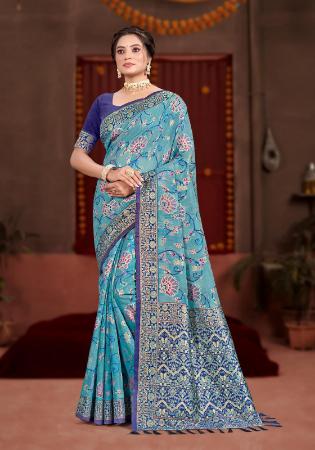 Picture of Beauteous Cotton & Silk Cadet Blue Saree