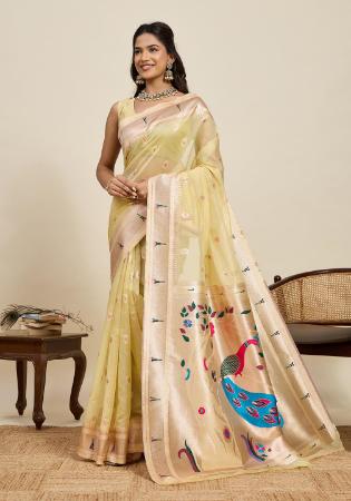 Picture of Beauteous Cotton & Silk Pale Golden Rod Saree