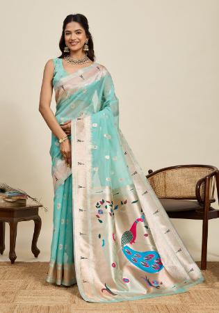 Picture of Fine Cotton & Silk Dark Sea Green Saree