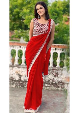 Picture of Amazing Georgette Crimson Saree
