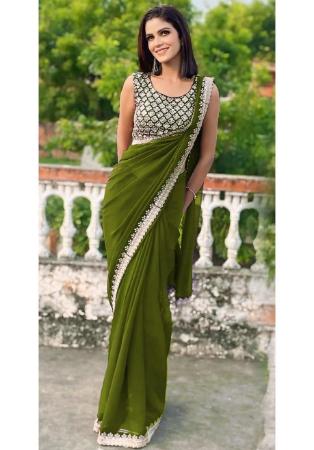 Picture of Statuesque Georgette Olive Drab Saree