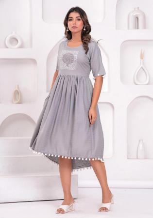 Picture of Well Formed Rayon Silver Kurtis & Tunic