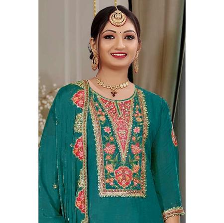 Picture of Admirable Chiffon Sea Green Straight Cut Salwar Kameez