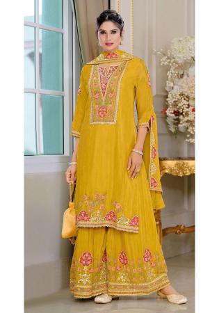 Picture of Chiffon Golden Rod Straight Cut Salwar Kameez
