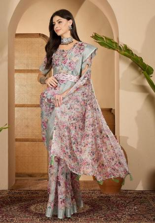 Picture of Magnificent Linen Dark Sea Green Saree