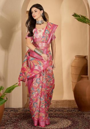 Picture of Pretty Linen Indian Red Saree