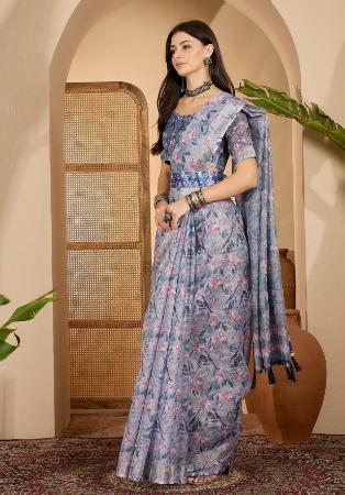 Picture of Graceful Linen Light Steel Blue Saree