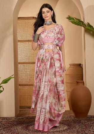 Picture of Superb Linen Pale Violet Red Saree