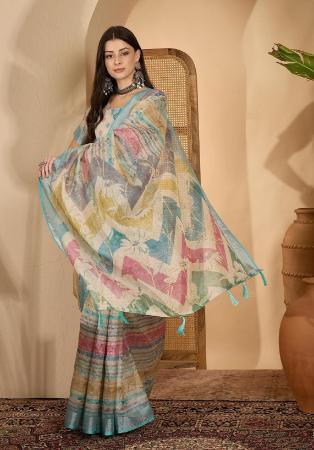 Picture of Fine Linen Dark Sea Green Saree