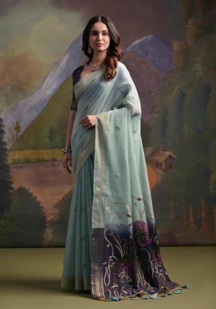 Picture of Grand Cotton Light Blue Saree
