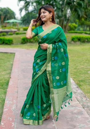 Picture of Radiant Linen & Silk Teal Saree