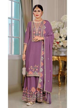 Picture of Wonderful Chiffon Purple Straight Cut Salwar Kameez
