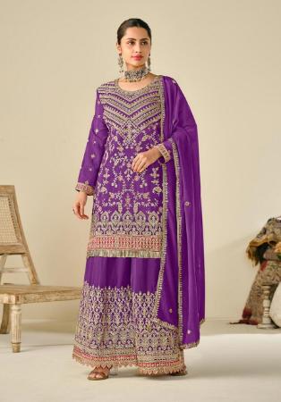 Picture of Sublime Chiffon Purple Straight Cut Salwar Kameez