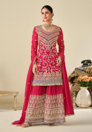 Picture of Fascinating Chiffon Crimson Straight Cut Salwar Kameez
