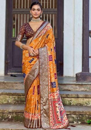 Picture of Lovely Silk Golden Rod Saree