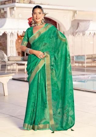 Picture of Appealing Linen & Silk Teal Saree