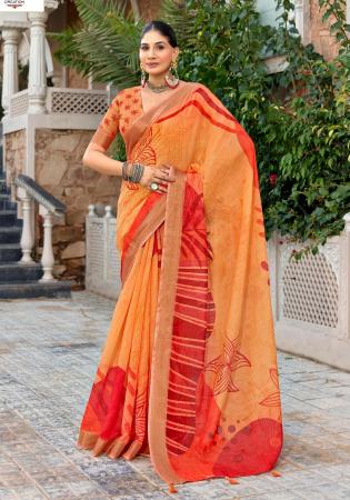 Picture of Ravishing Linen & Silk Orange Red Saree