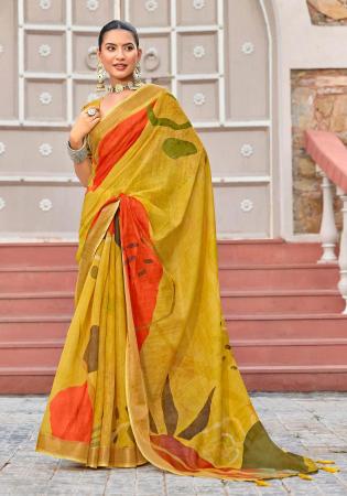 Picture of Superb Linen & Silk Golden Rod Saree